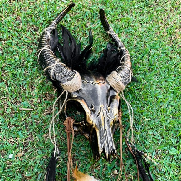 Devil Skull Black Gold Goat Horned Masquerade Halloween Party Costume Mask - Picture 4 of 6